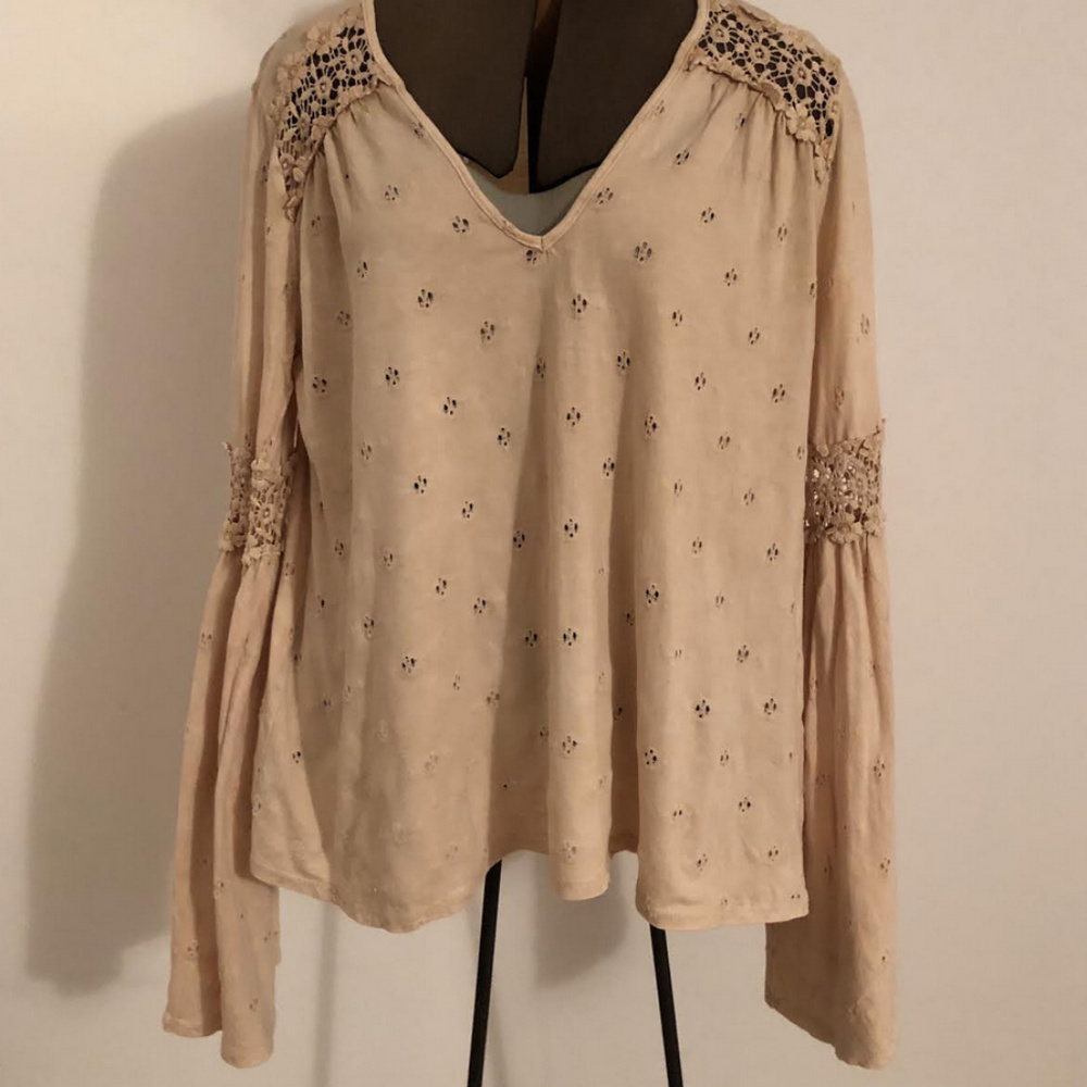Free People bell sleeve cream top